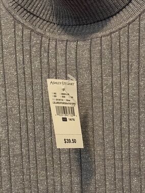 Ashley Stewart Silver Ribbed Metallic Turtleneck Sweater